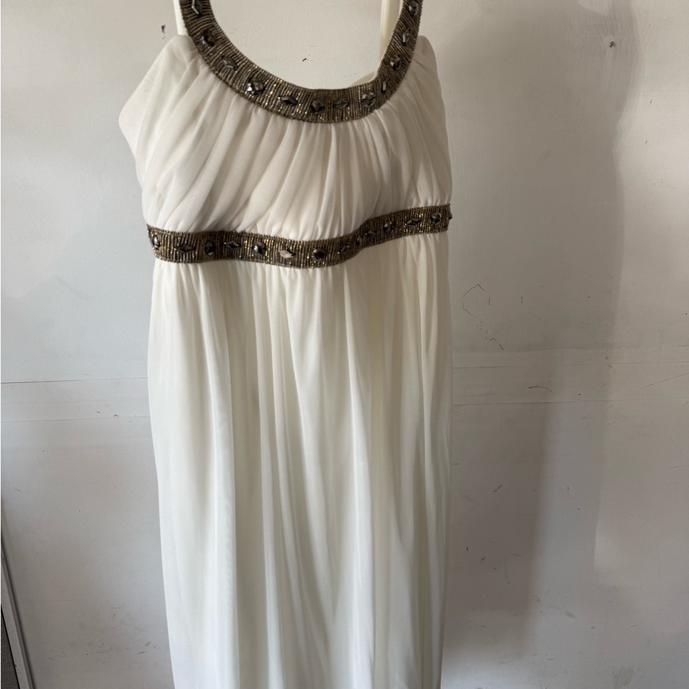 Elegant White Beaded Women's Dress